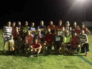 Ungarie Football Club at training on Thursday night, joined by Terry Daniher. 